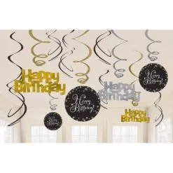Hangdecoraties Happy Birthday Goud Zilver Zwart
