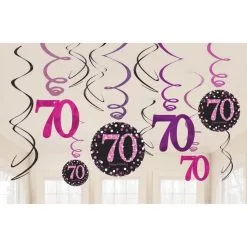 Hangdecoratie 70 Jaar Stijlvol Zwart-roze-wit