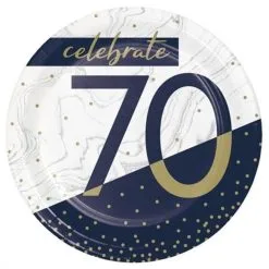 Bordjes 70 Jaar Celebrate Blauw Wit 8 Stuks