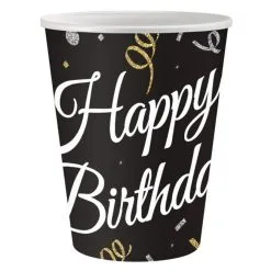 Bekertjes Happy Birthday Zwart 6 Stuks