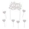 Taartdecoraties Happy Birthday Hearts Zilverkleurig