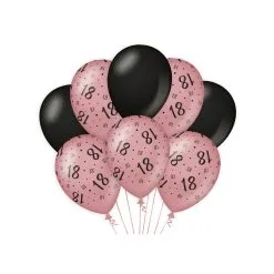 Ballonnen 18 Jaar Rosé Zwart 8 Stuks