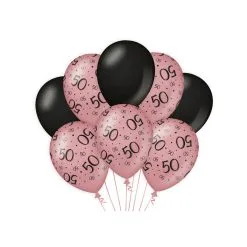 Ballonnen 50 Jaar Rosé Zwart 8 Stuks
