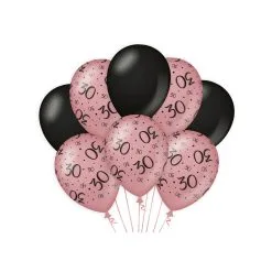 Ballonnen 30 Jaar Rosé Zwart 8 Stuks