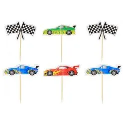 Prikkers Raceauto En Finish Vlag 6 Stuks