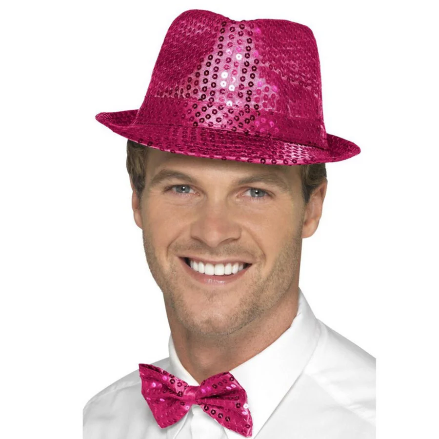 Hoed Popstar Met Pailletten Donkerroze