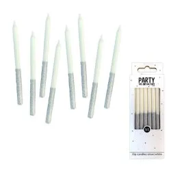 Kaarsjes Wit Met Glitter Zilver 16 Stuks