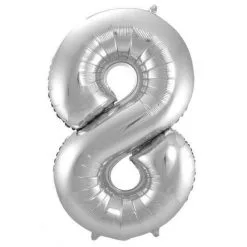 Folieballon 8 Jaar ZILVER Voor Lucht Of Helium MEGA