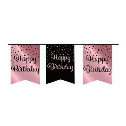 Vlaggenlijn Happy Birthday Rosé-zwart