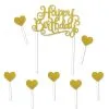 Taartdecoraties Happy Birthday Hearts Goudkleurig