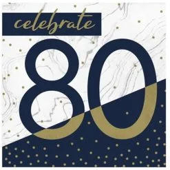 Servetten 80 Jaar Celebrate Blauw Wit 16 Stuks